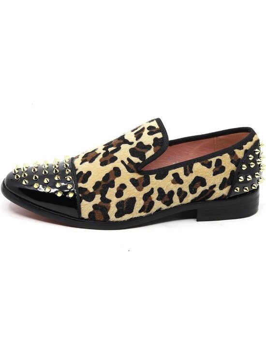 Metrocharm Men\'s Tan Brown Leopard Print Loafers Smoking Slip On Formal Shoes main image 6